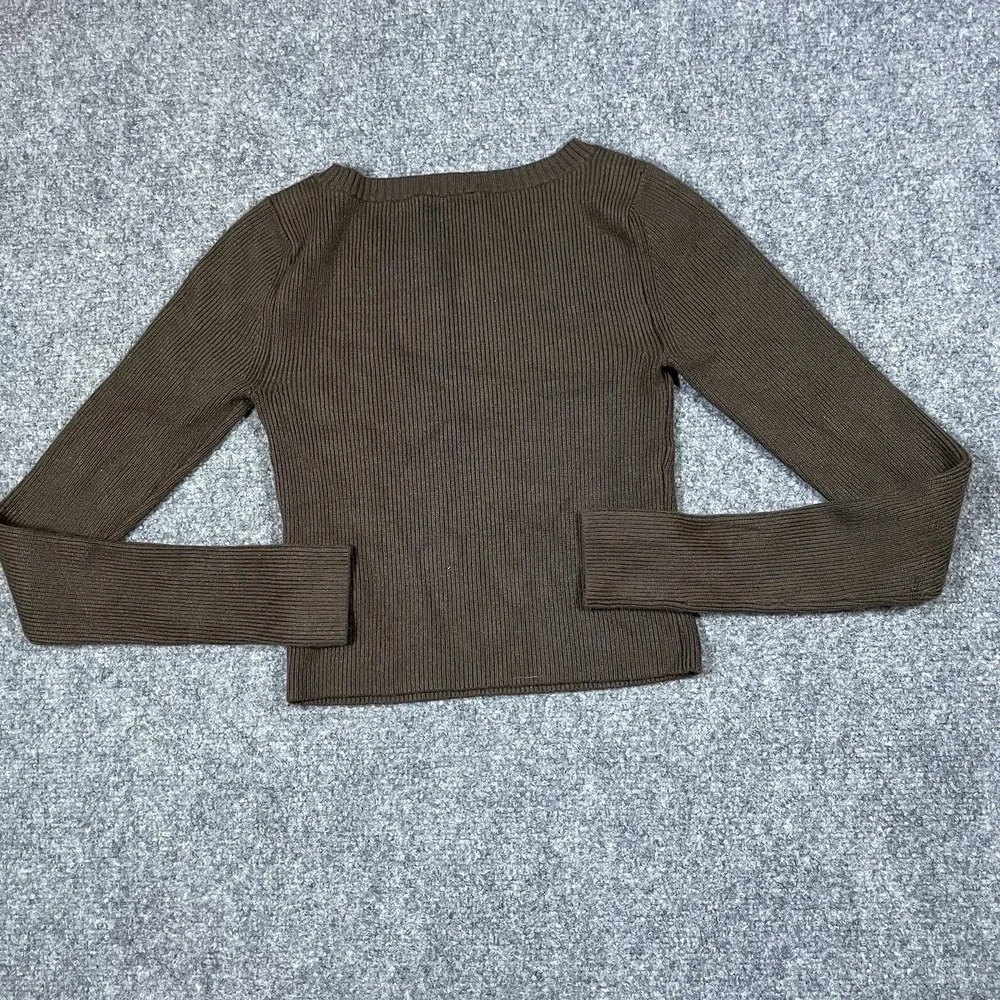Express Cropped Sweater Women's XS Green Ribbed Long Sleeve Pullover Top Fitted